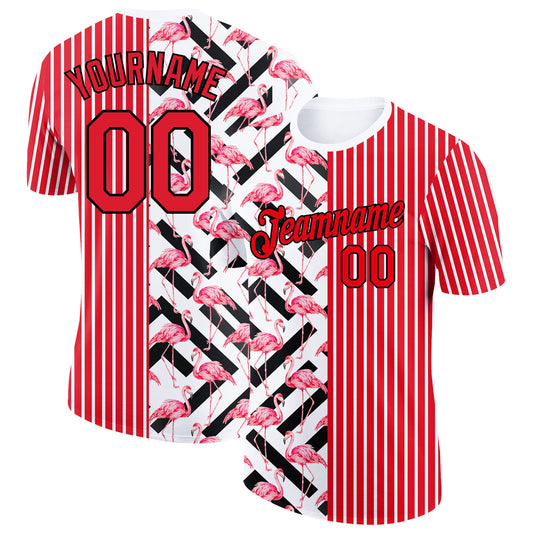 Custom Fire Red Black-White 3D Pattern Design Animal Flamingo Performance T-Shirt - Main View