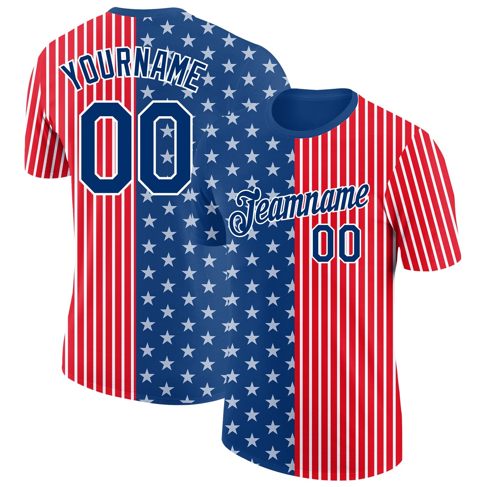 Custom Fire Red US Navy Blue-White 3D Pattern Design Star Performance T-Shirt - Main View