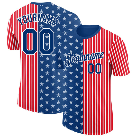Custom Fire Red US Navy Blue-White 3D Pattern Design Star Performance T-Shirt - Main View