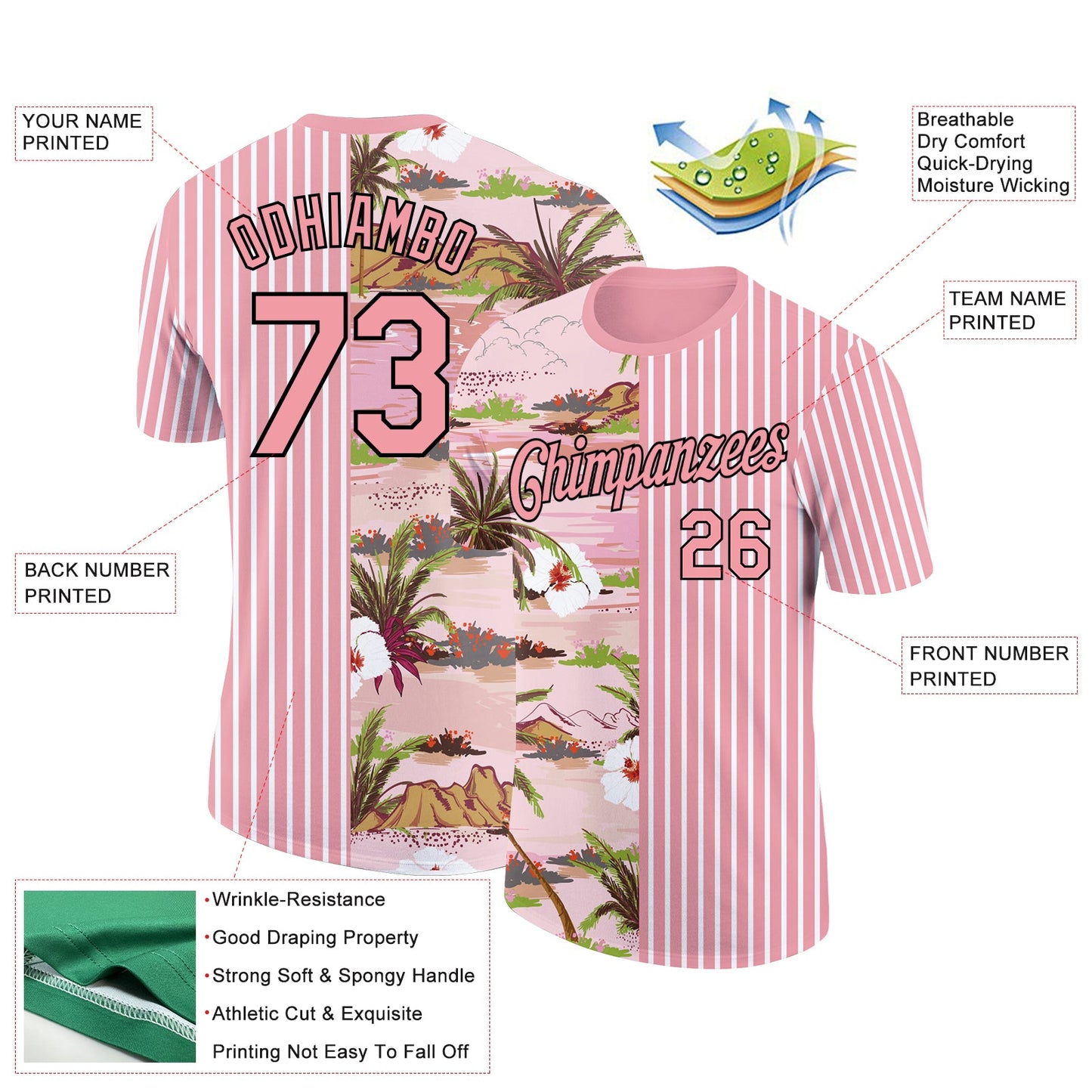 Custom Medium Pink Black-White 3D Hawaii Island Performance T-Shirt view 2