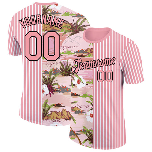 Custom Medium Pink Black-White 3D Hawaii Island Performance T-Shirt - Main View