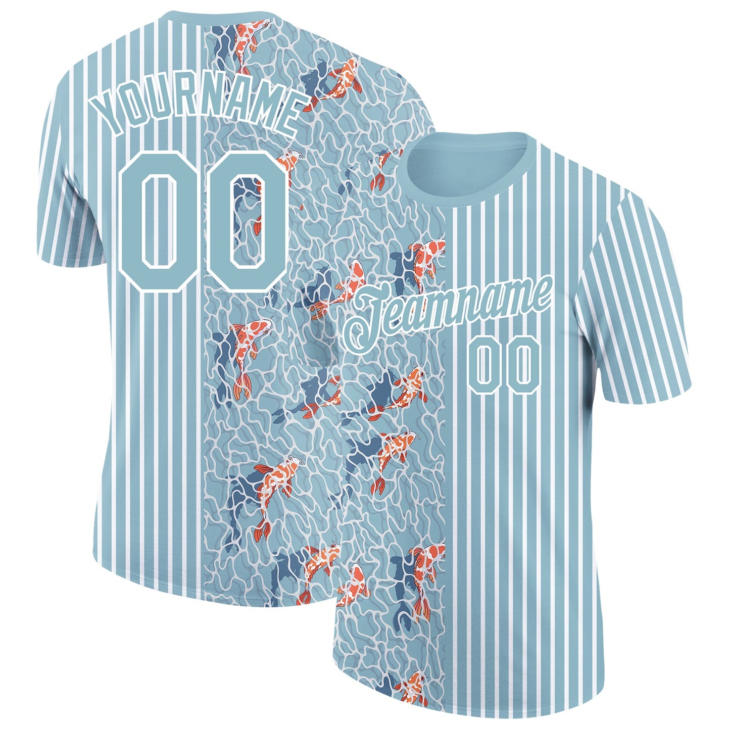 Custom Shadow Blue White 3D Pattern Design Animal Fish Performance T-Shirt - Main View