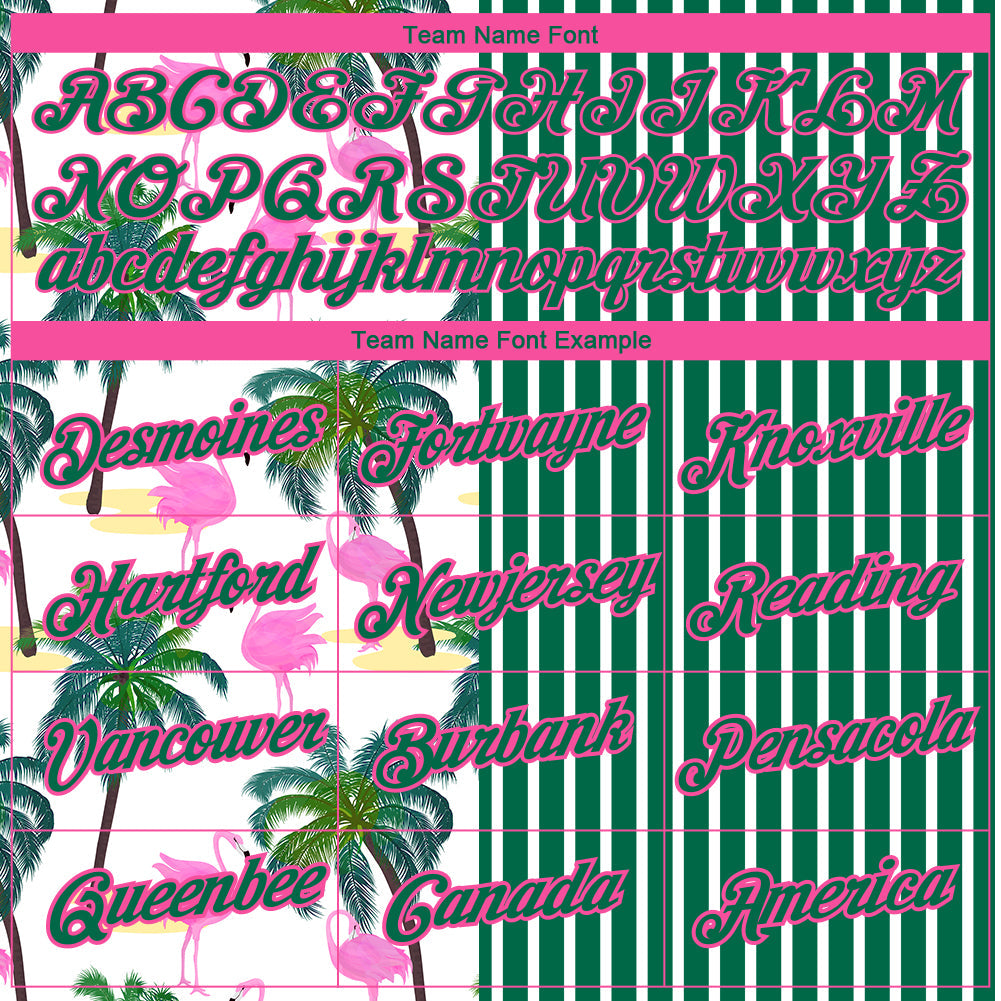 Custom Kelly Green Pink-White 3D Tropical Hawaii Palm Tree And Animal Flamingo Performance T-Shirt view 3
