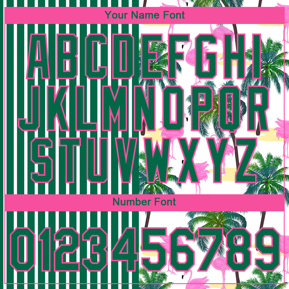 Custom Kelly Green Pink-White 3D Tropical Hawaii Palm Tree And Animal Flamingo Performance T-Shirt view 4