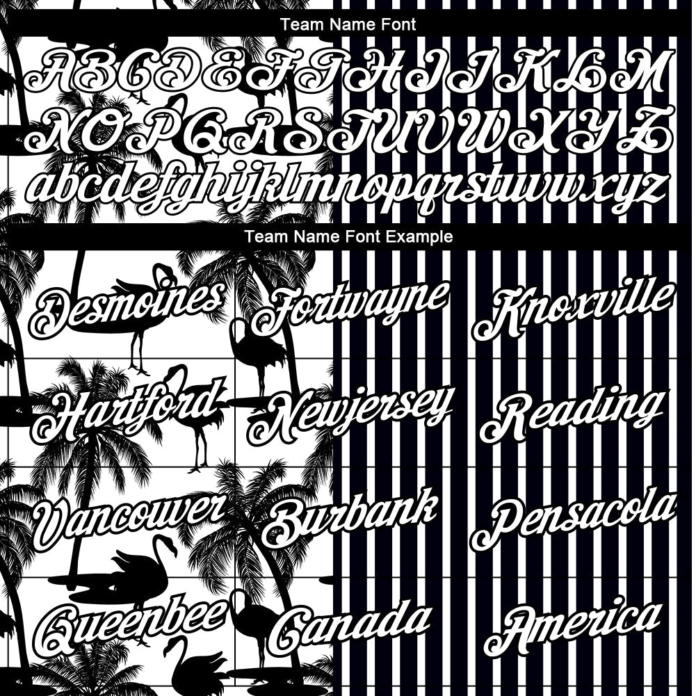Custom Black White 3D Tropical Hawaii Palm Tree And Animal Flamingo Performance T-Shirt view 3