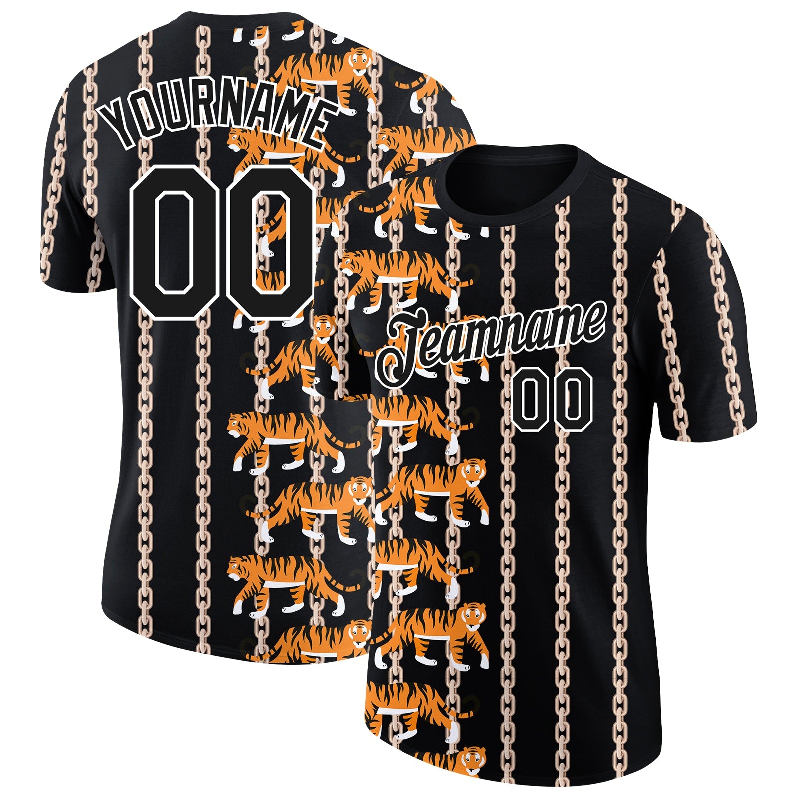 Custom Black White 3D Pattern Design Animal Tiger Performance T-Shirt - Main View