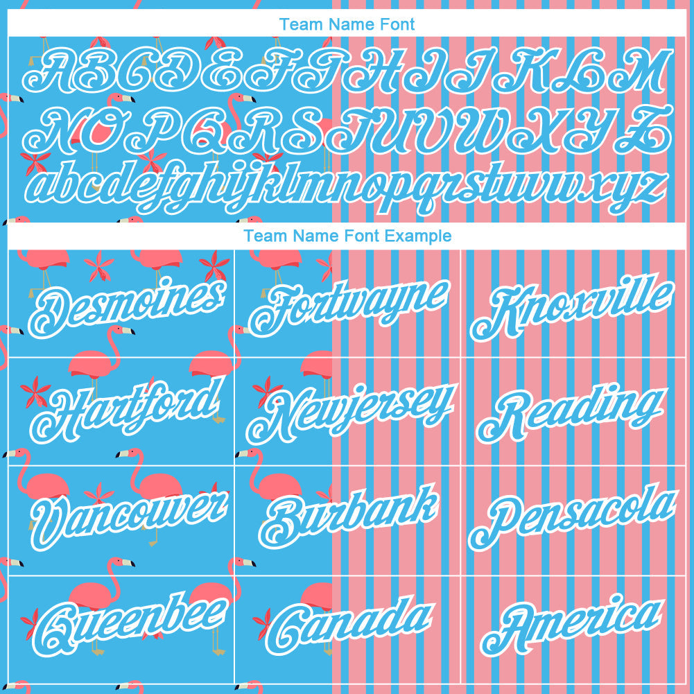 Custom Sky Blue Medium Pink-White 3D Pattern Design Animal Flamingo Performance T-Shirt view 3