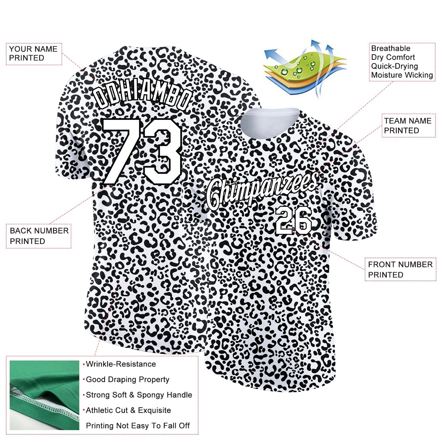 Custom White Black 3D Pattern Design Animal Print Performance T-Shirt view 2