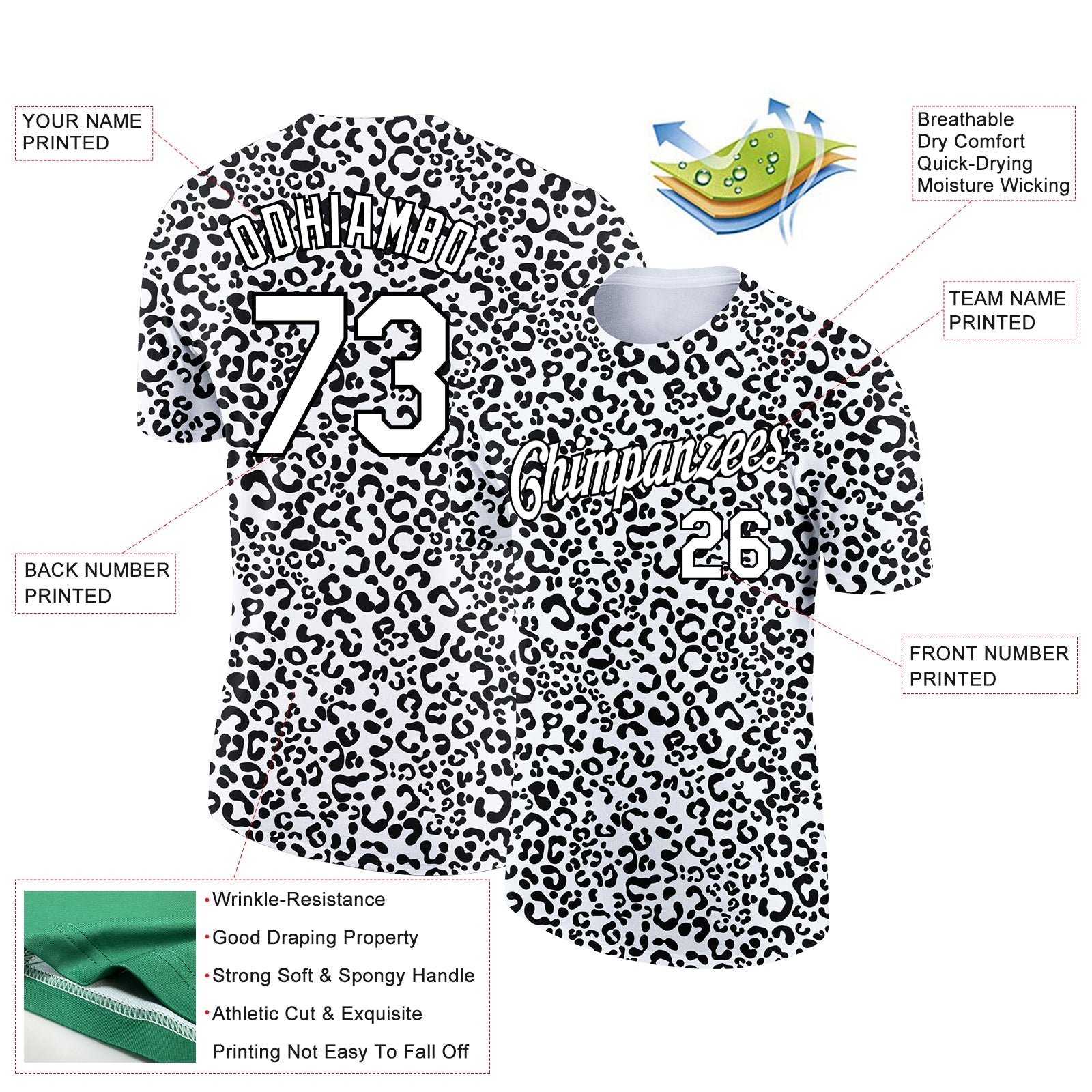 Custom White Black 3D Pattern Design Animal Print Performance T-Shirt view 2