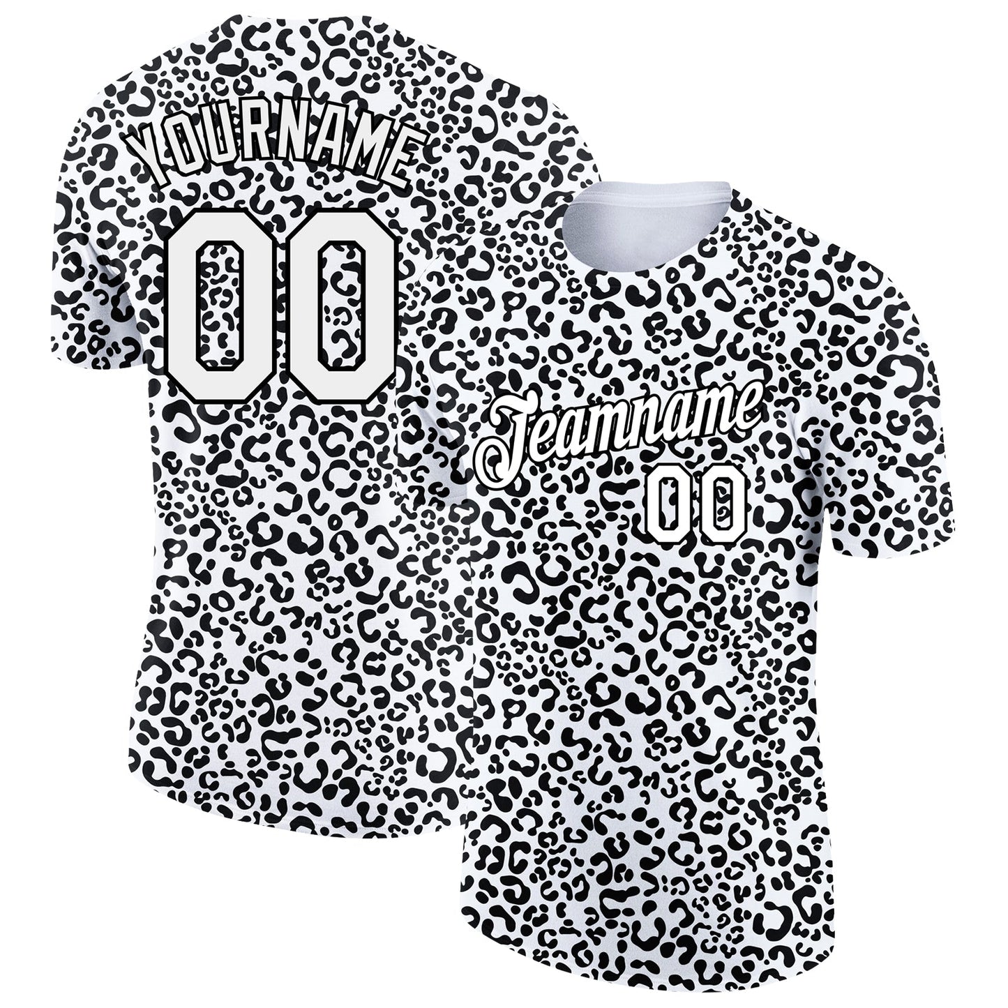 Custom White Black 3D Pattern Design Animal Print Performance T-Shirt - Main View
