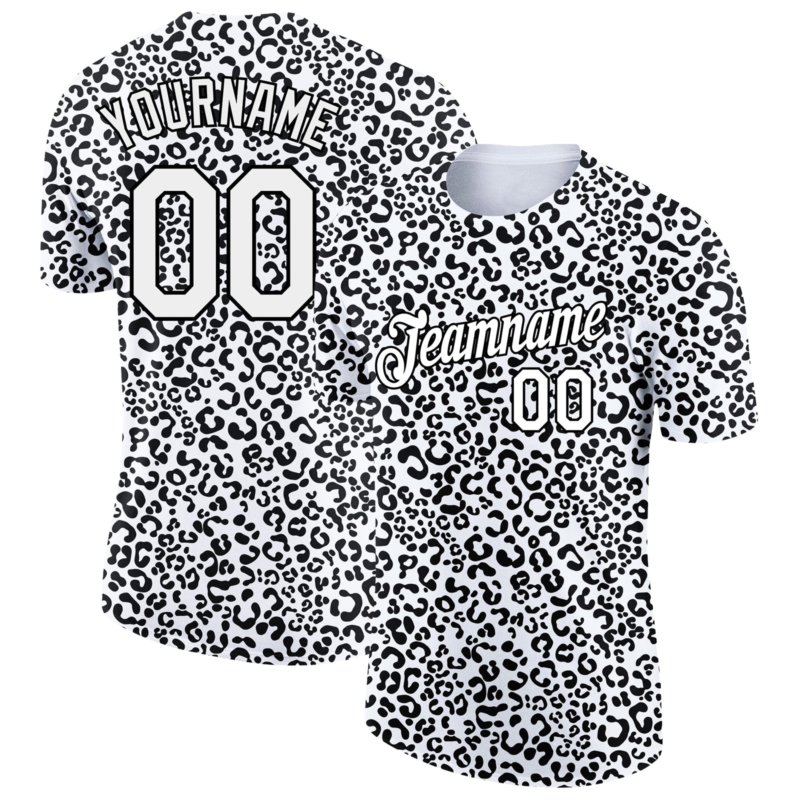Custom White Black 3D Pattern Design Animal Print Performance T-Shirt - Main View