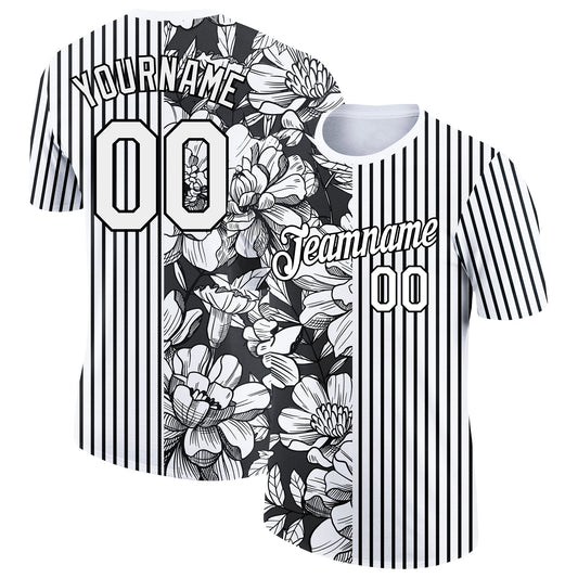 Custom White Black 3D Pattern Design Flower Performance T-Shirt - Main View