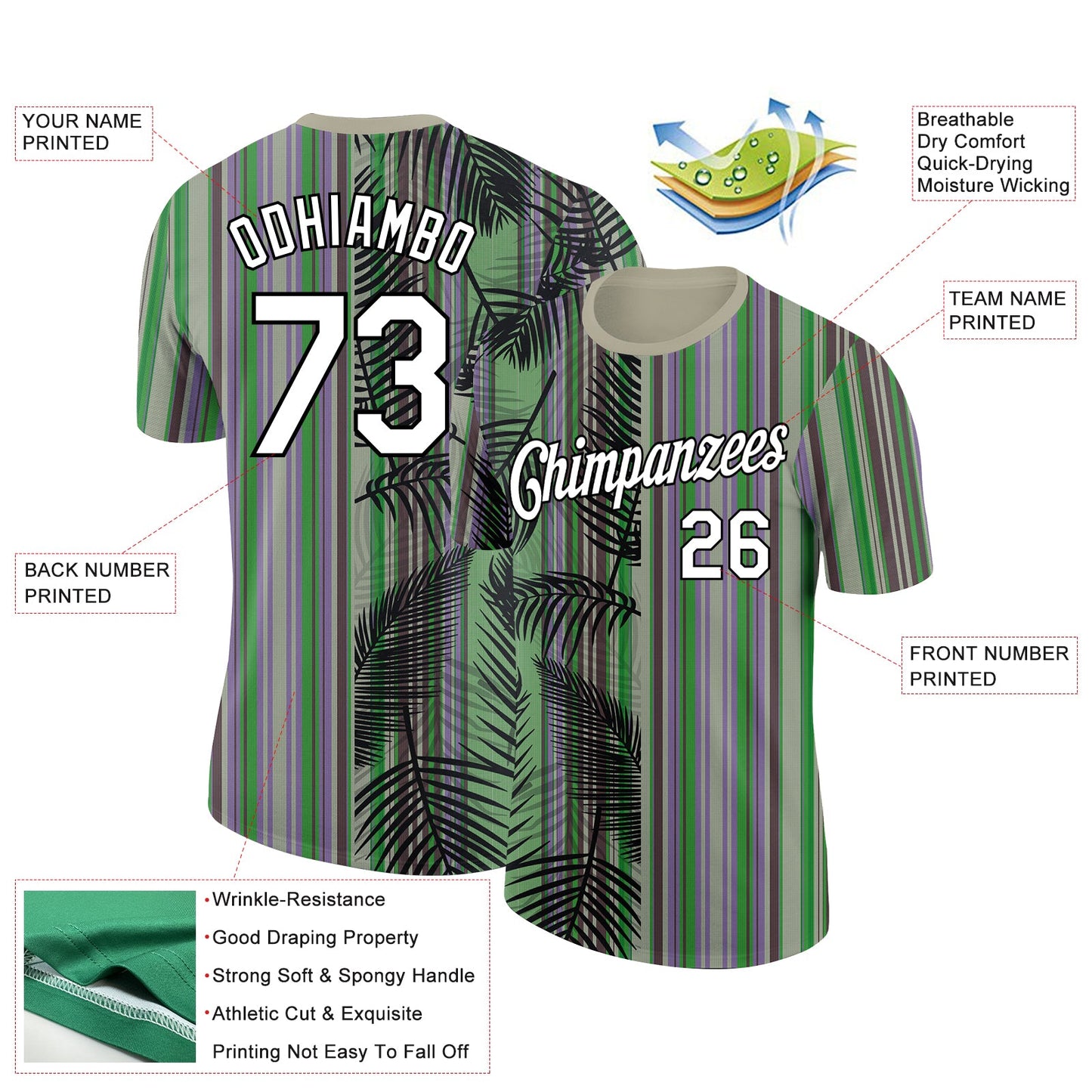 Custom Wheat White-Black 3D Tropical Hawaii Palm Leaves Performance T-Shirt view 2