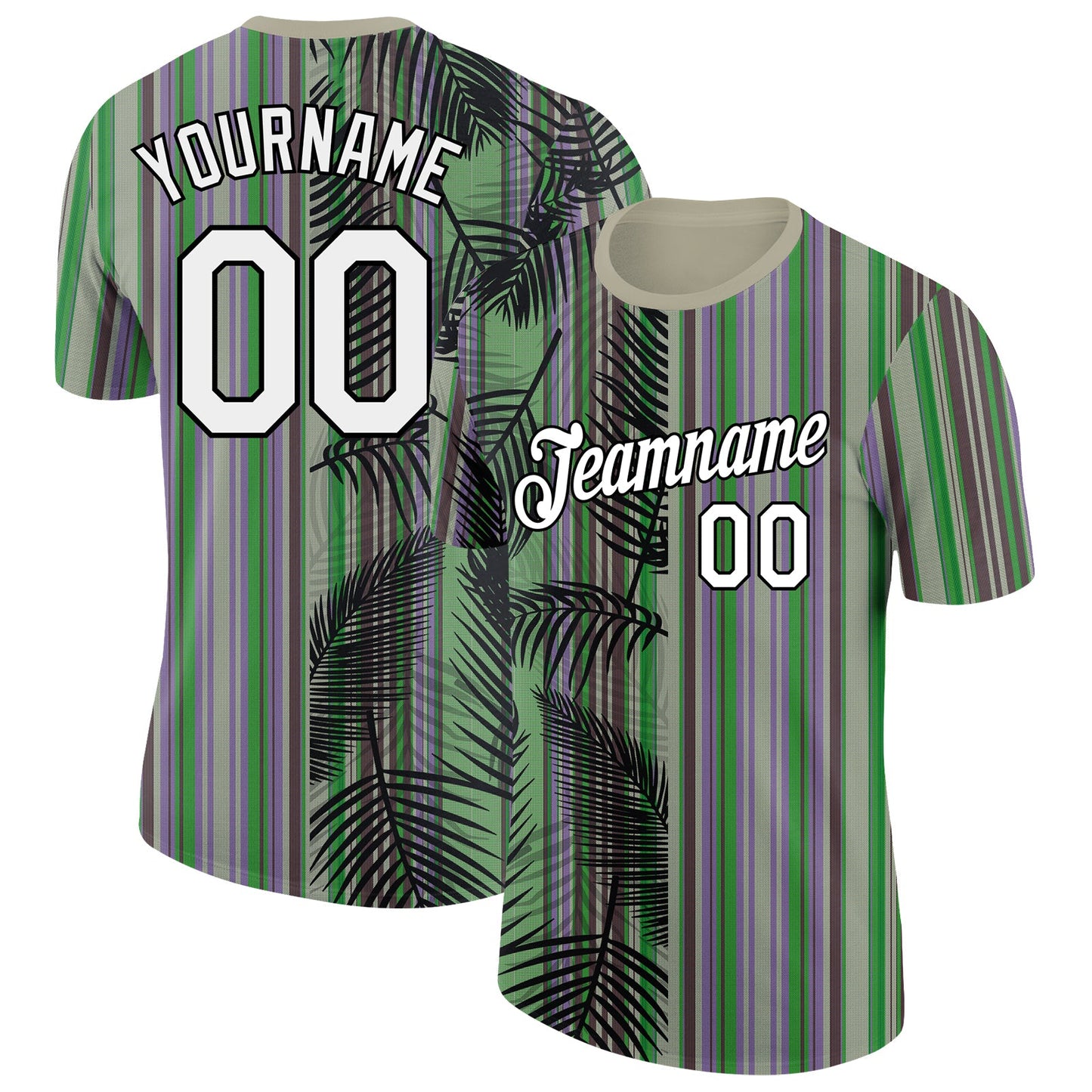 Custom Wheat White-Black 3D Tropical Hawaii Palm Leaves Performance T-Shirt - Main View