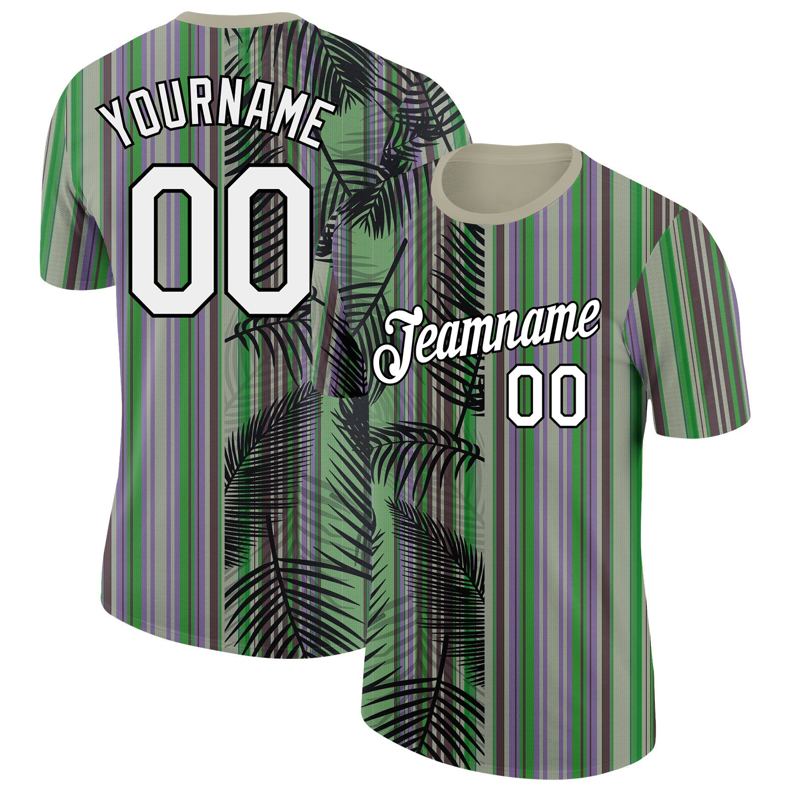 Custom Wheat White-Black 3D Tropical Hawaii Palm Leaves Performance T-Shirt - Main View