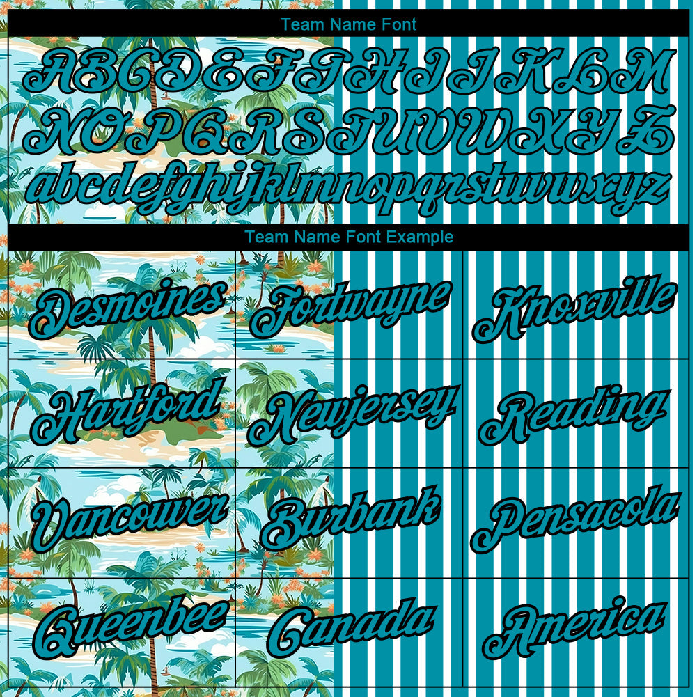 Custom Teal Black-White 3D Tropical Hawaii Beach And Palm Trees Performance T-Shirt view 3