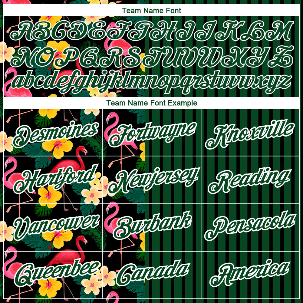 Custom Green Black-White 3D Tropical Hawaii Plant And Animal Flamingo Performance T-Shirt view 3