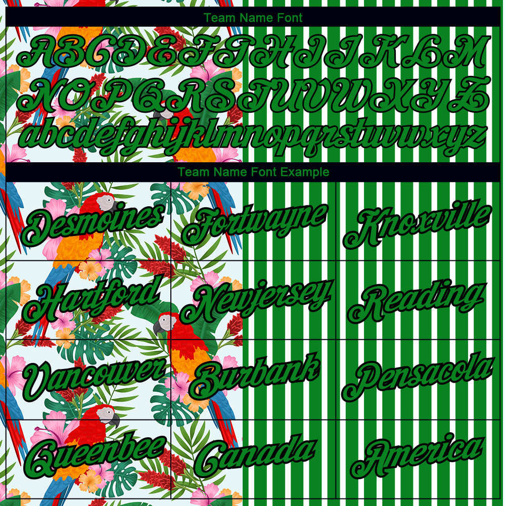 Custom Grass Green Black-White 3D Tropical Hawaii Leaves And Animal Parrot Performance T-Shirt view 3