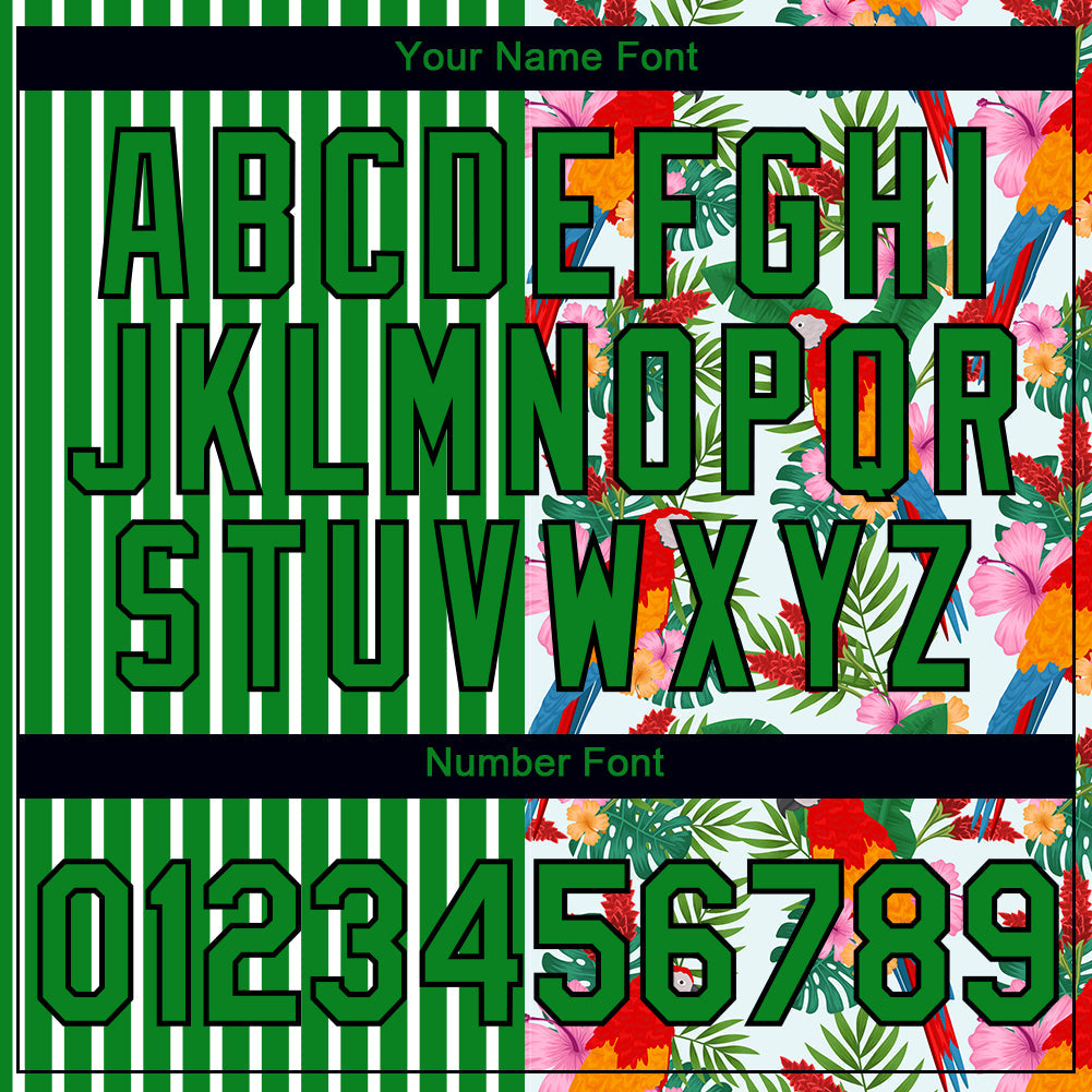 Custom Grass Green Black-White 3D Tropical Hawaii Leaves And Animal Parrot Performance T-Shirt view 4