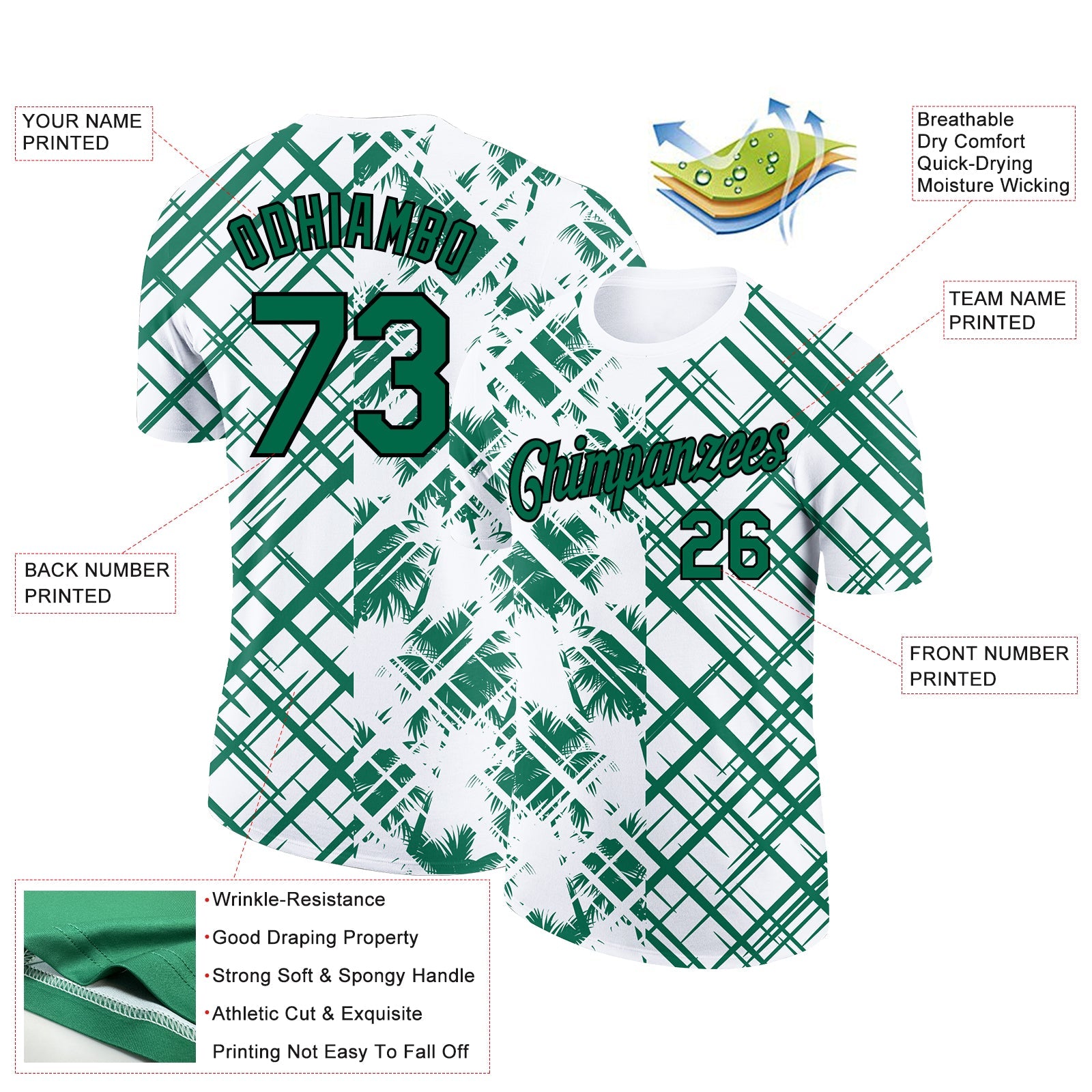 Custom White Kelly Green-Black 3D Tropical Hawaii Trees Performance T-Shirt view 2