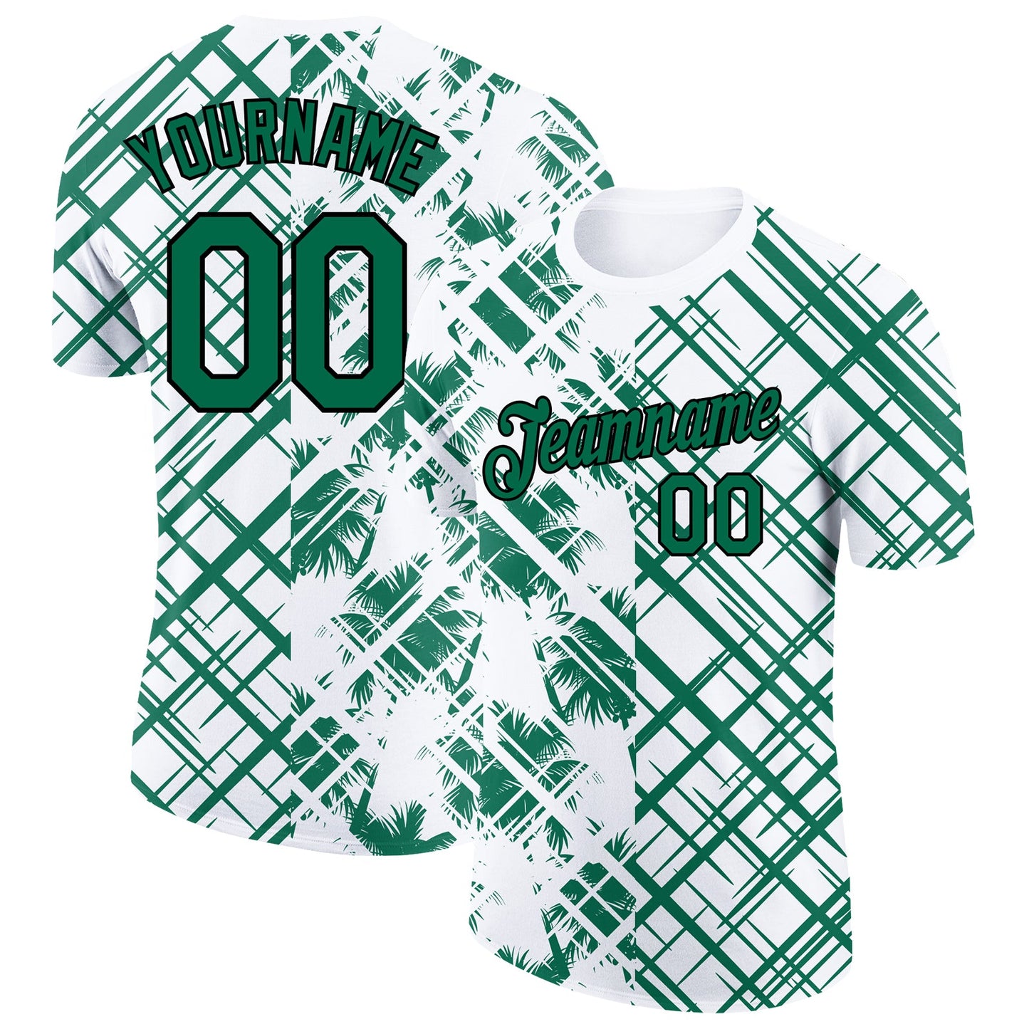 Custom White Kelly Green-Black 3D Tropical Hawaii Trees Performance T-Shirt - Main View