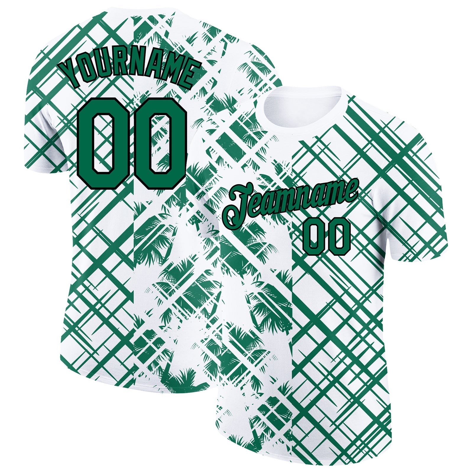 Custom White Kelly Green-Black 3D Tropical Hawaii Trees Performance T-Shirt - Main View