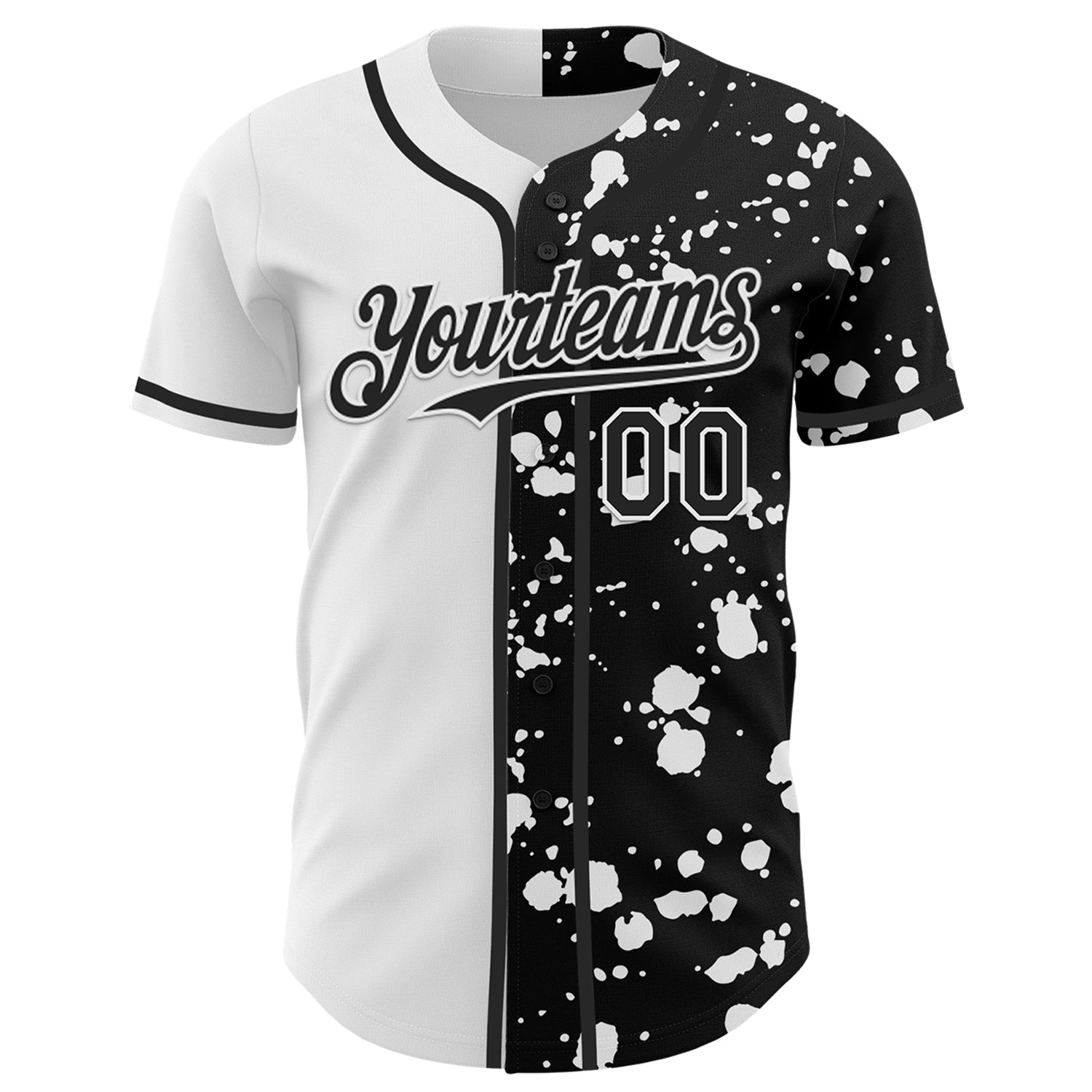 Custom Black White 3D Pattern Design Rave Splash Authentic Baseball Jersey view 2
