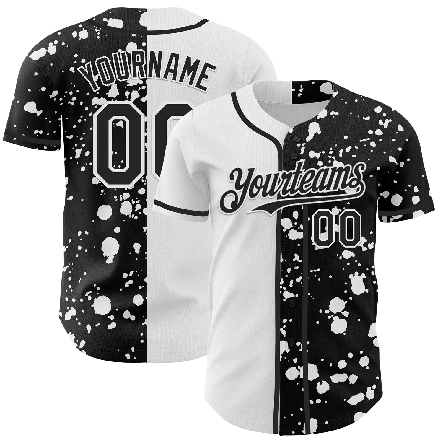 Custom Black White 3D Pattern Design Rave Splash Authentic Baseball Jersey - Main View