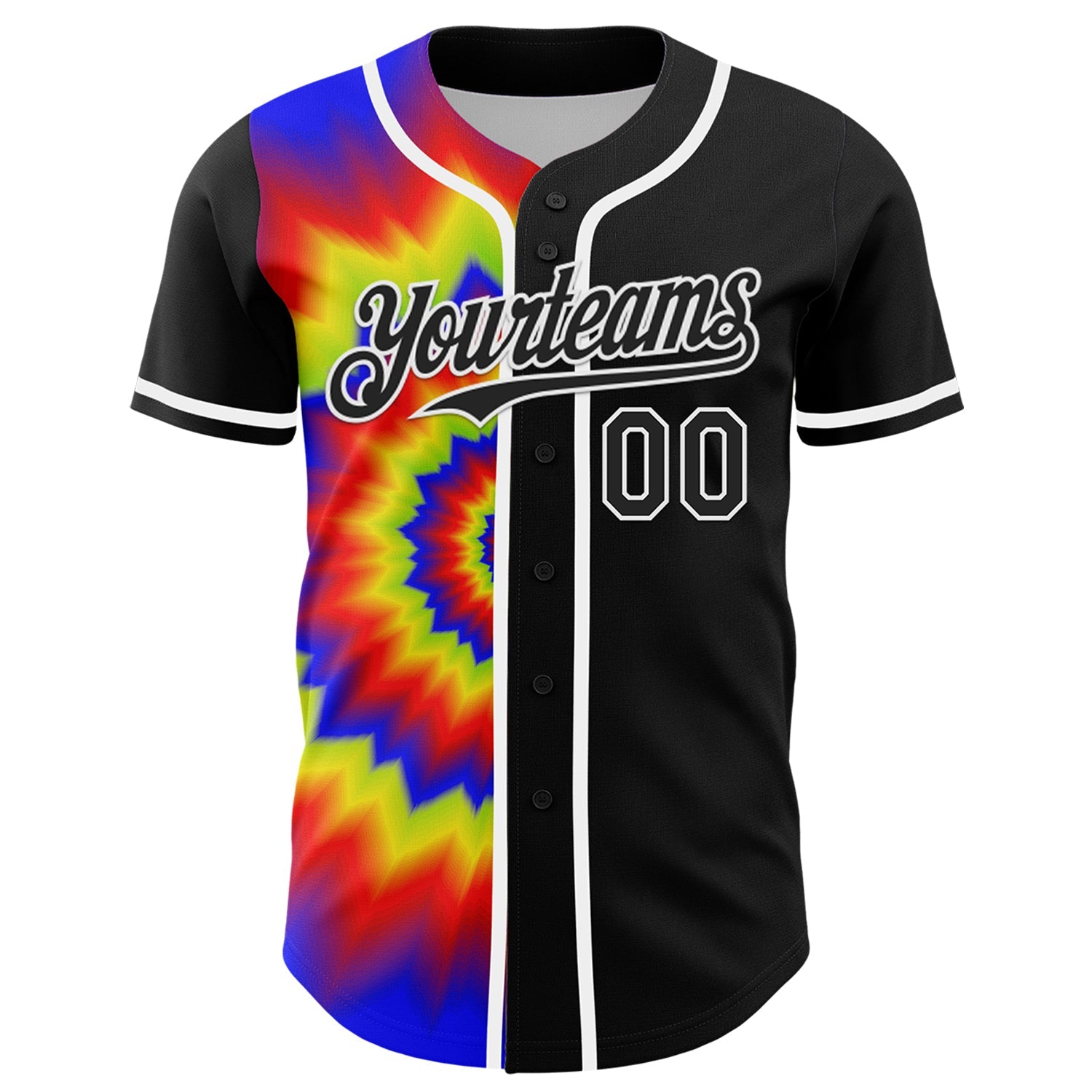 Custom Black White 3D Pattern Design Rave Psychedelic Authentic Baseball Jersey view 2