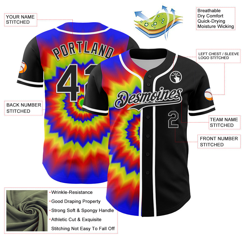 Custom Black White 3D Pattern Design Rave Psychedelic Authentic Baseball Jersey view 3