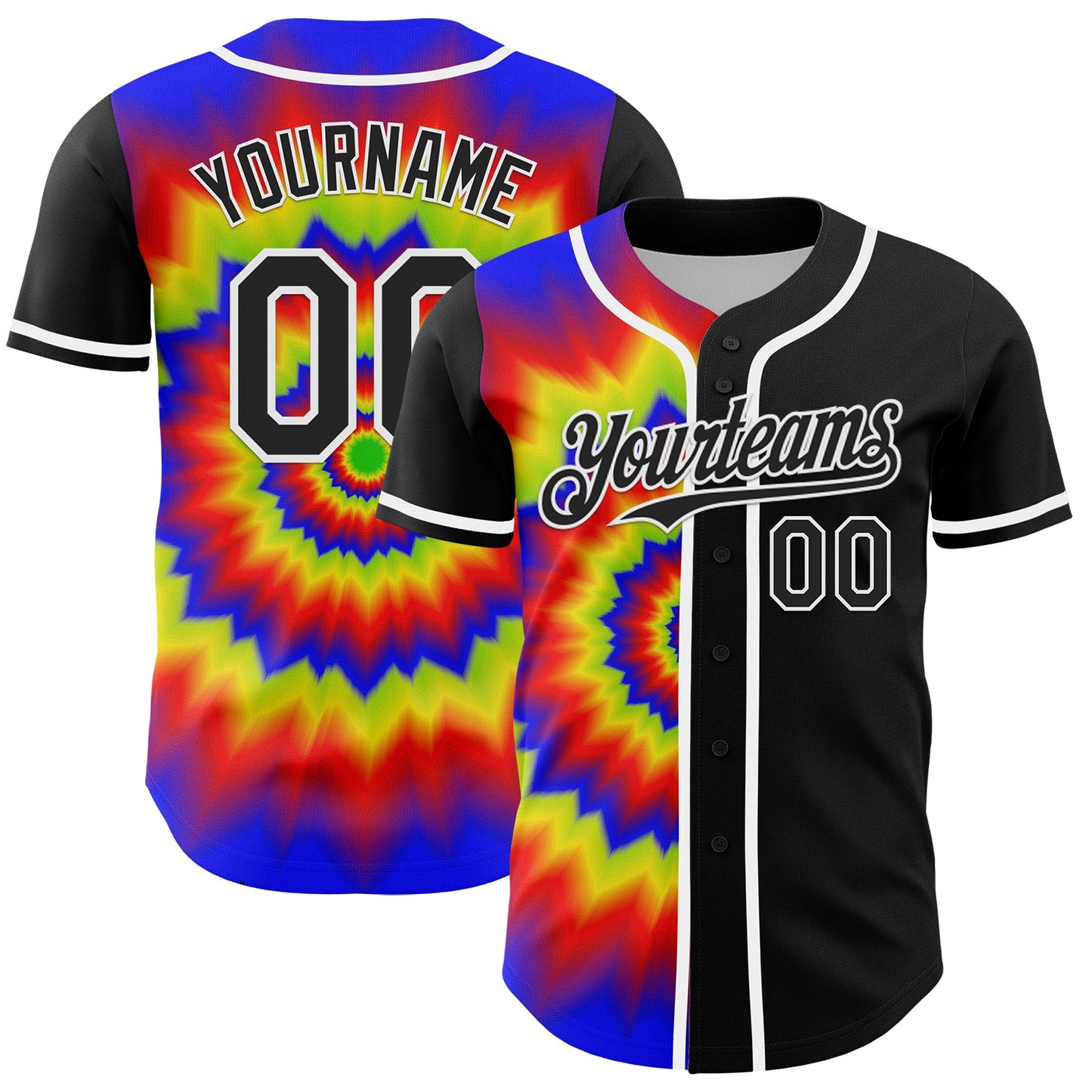 Custom Black White 3D Pattern Design Rave Psychedelic Authentic Baseball Jersey - Main View