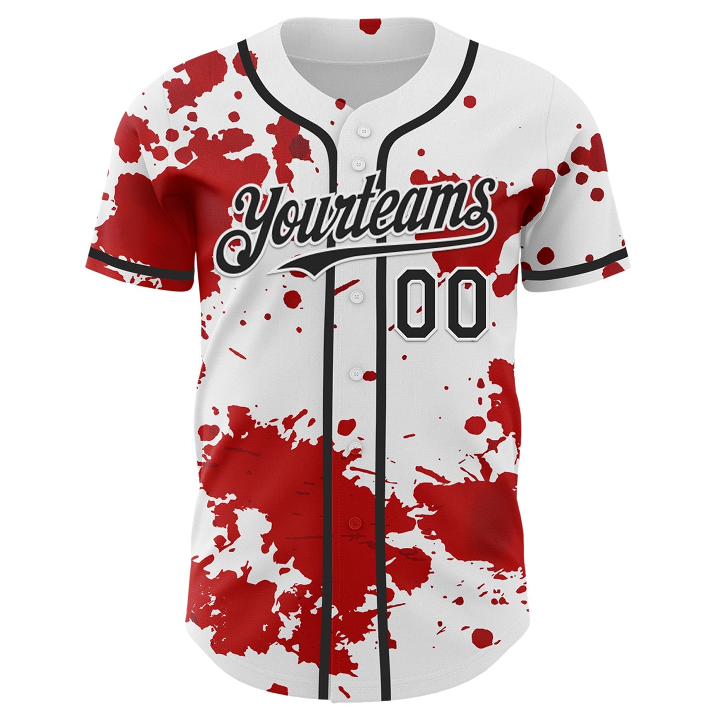 Custom White Black-Red 3D Pattern Design Rave Splash Authentic Baseball Jersey view 2