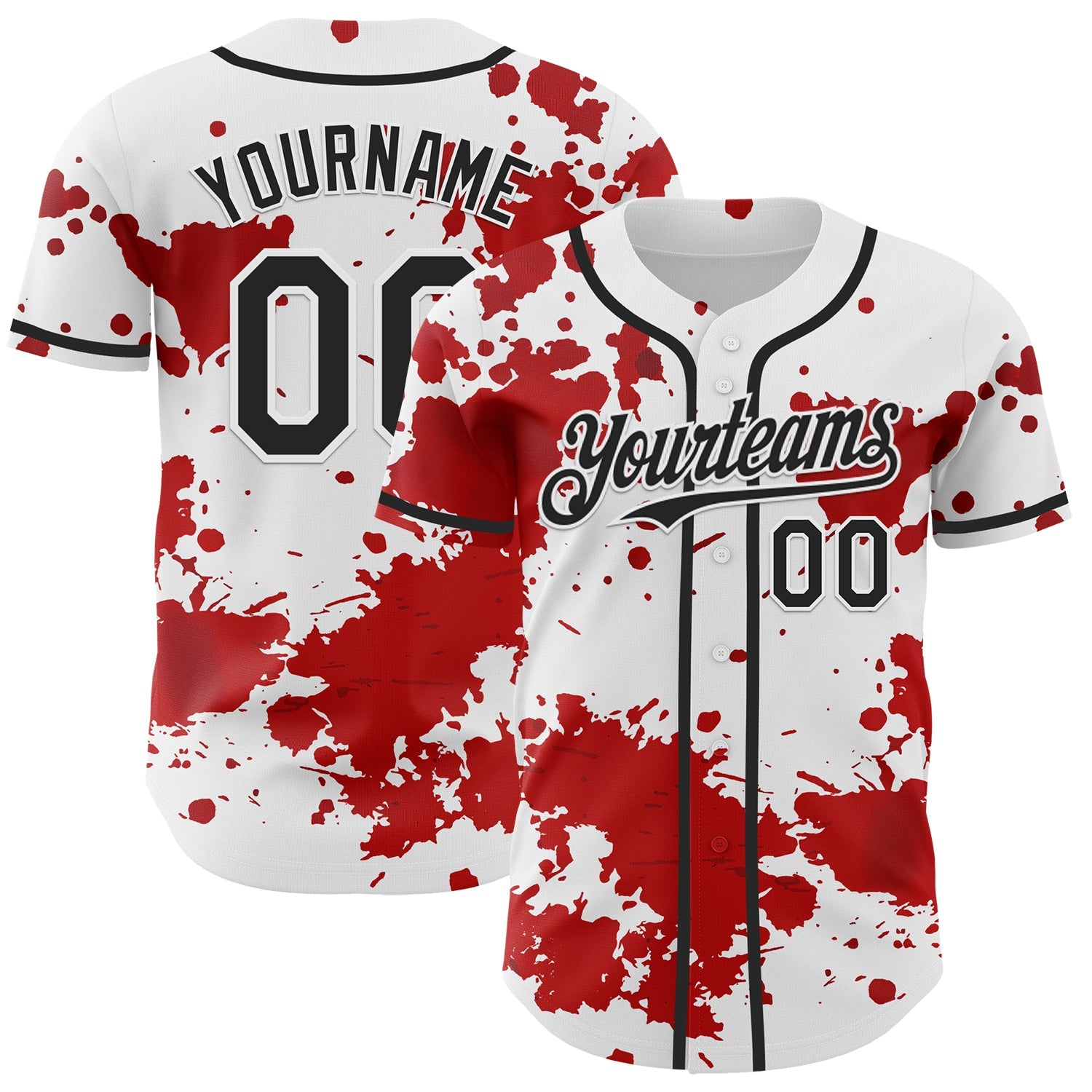 Custom White Black-Red 3D Pattern Design Rave Splash Authentic Baseball Jersey - Main View