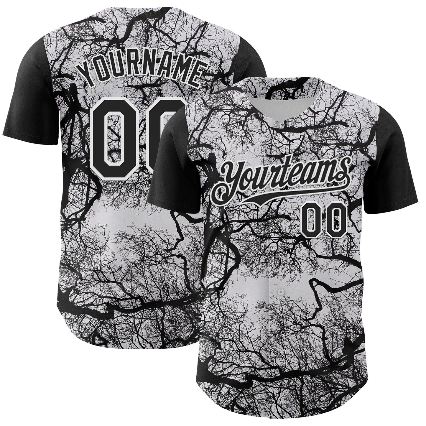 Custom White Black 3D Pattern Design Rave Branch Authentic Baseball Jersey - Main View