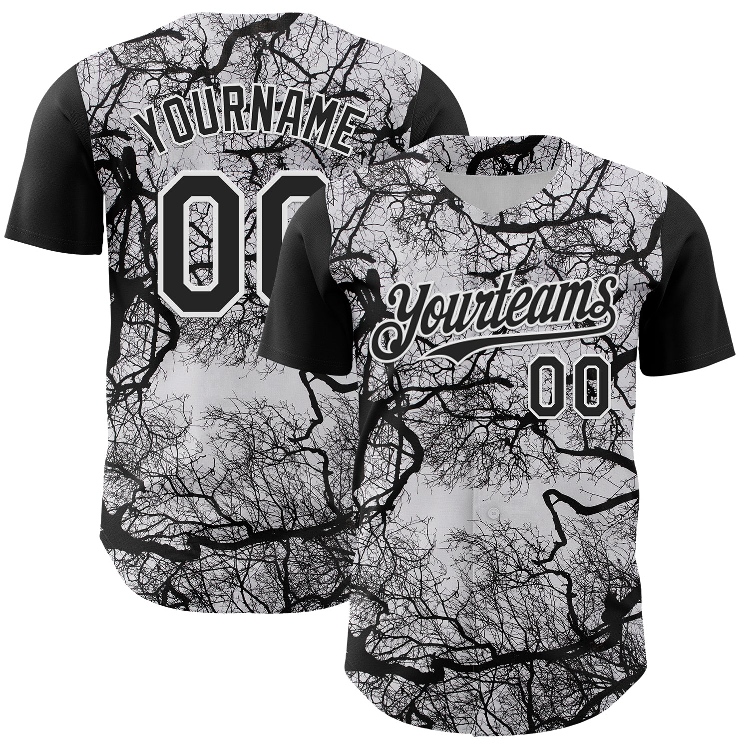 Custom White Black 3D Pattern Design Rave Branch Authentic Baseball Jersey - Main View
