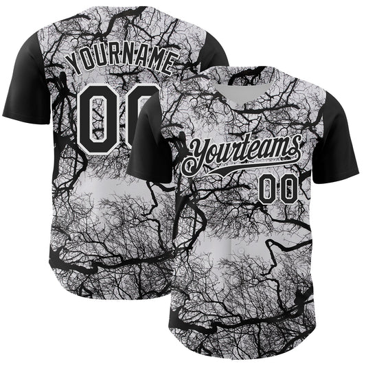 Custom White Black 3D Pattern Design Rave Branch Authentic Baseball Jersey - Main View