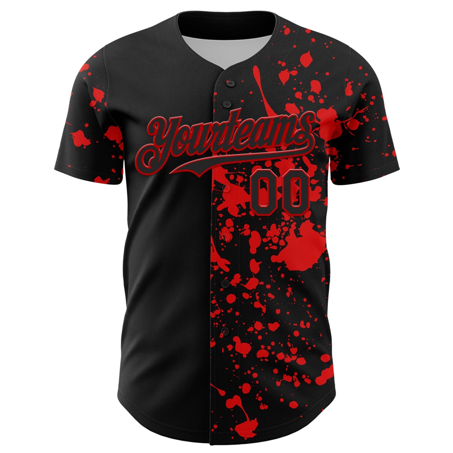 Custom Black Red 3D Pattern Design Rave Halloween Skull Authentic Baseball Jersey view 2