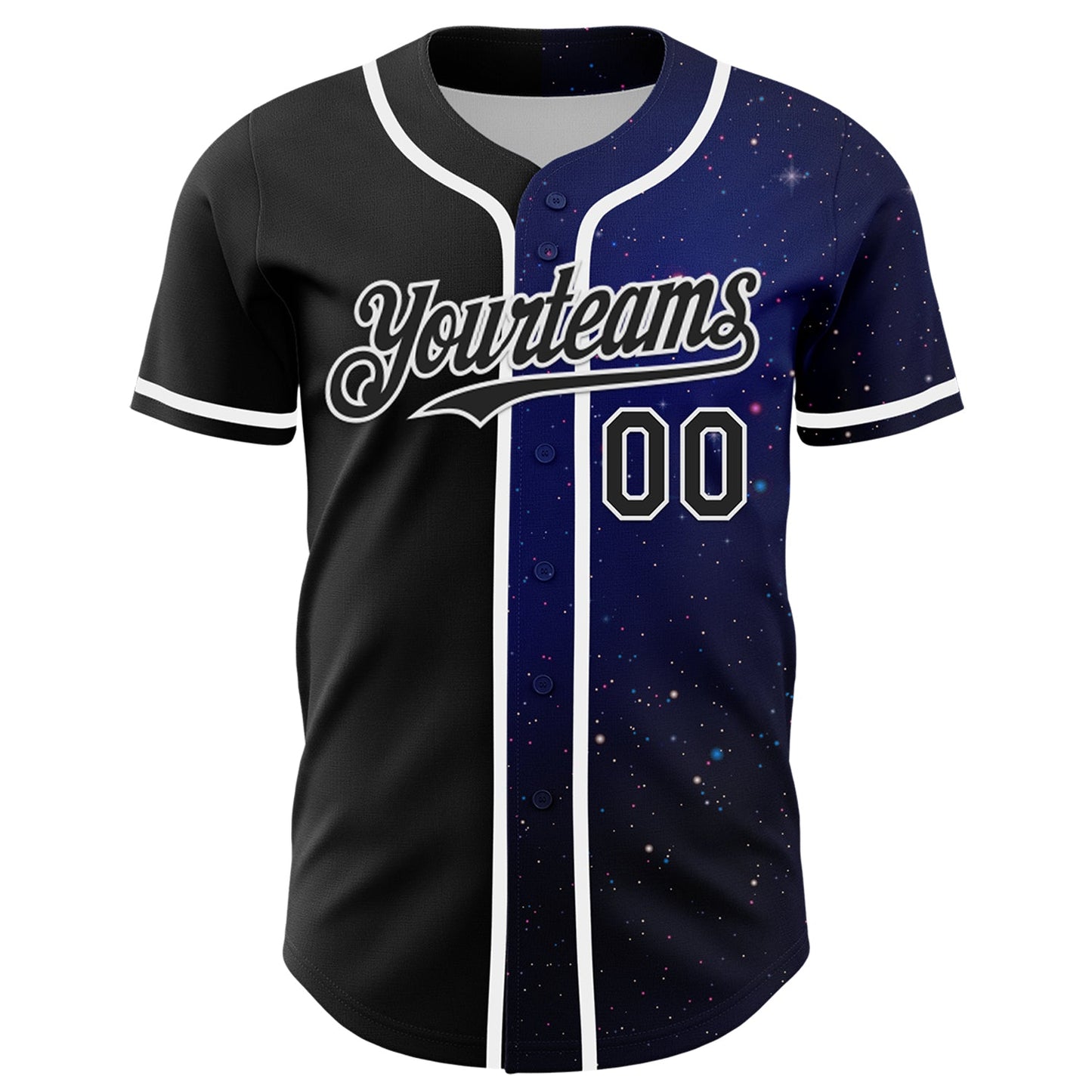 Custom Black White 3D Pattern Design Rave Galaxy Star Authentic Baseball Jersey view 2