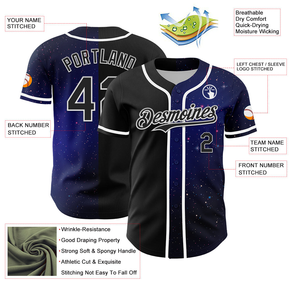 Custom Black White 3D Pattern Design Rave Galaxy Star Authentic Baseball Jersey view 3