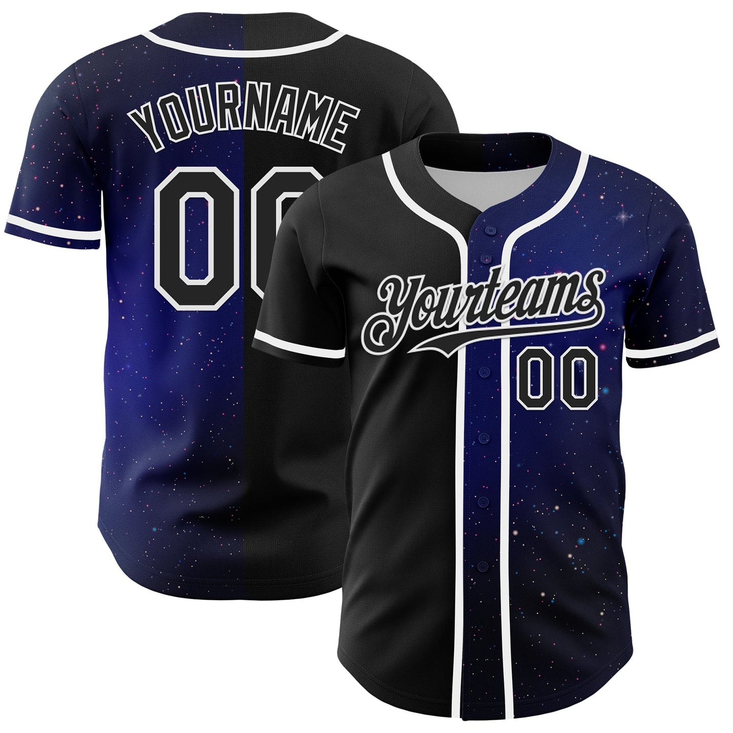 Custom Black White 3D Pattern Design Rave Galaxy Star Authentic Baseball Jersey - Main View