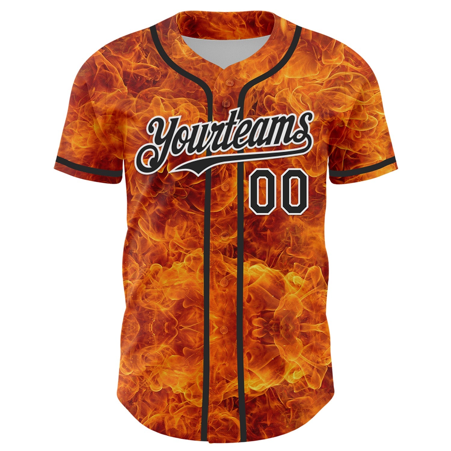 Custom Orange Black-White 3D Pattern Design Rave Flame Authentic Baseball Jersey view 2