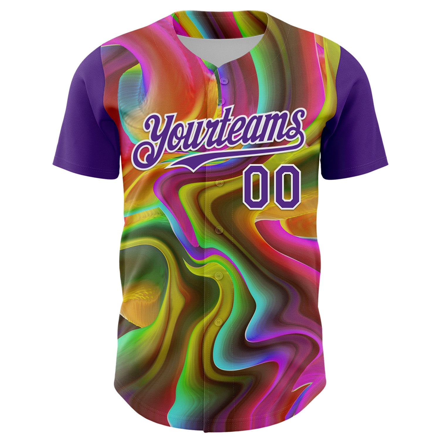 Custom Purple White 3D Pattern Design Rave Psychedelic Liquid And Skull Authentic Baseball Jersey view 2