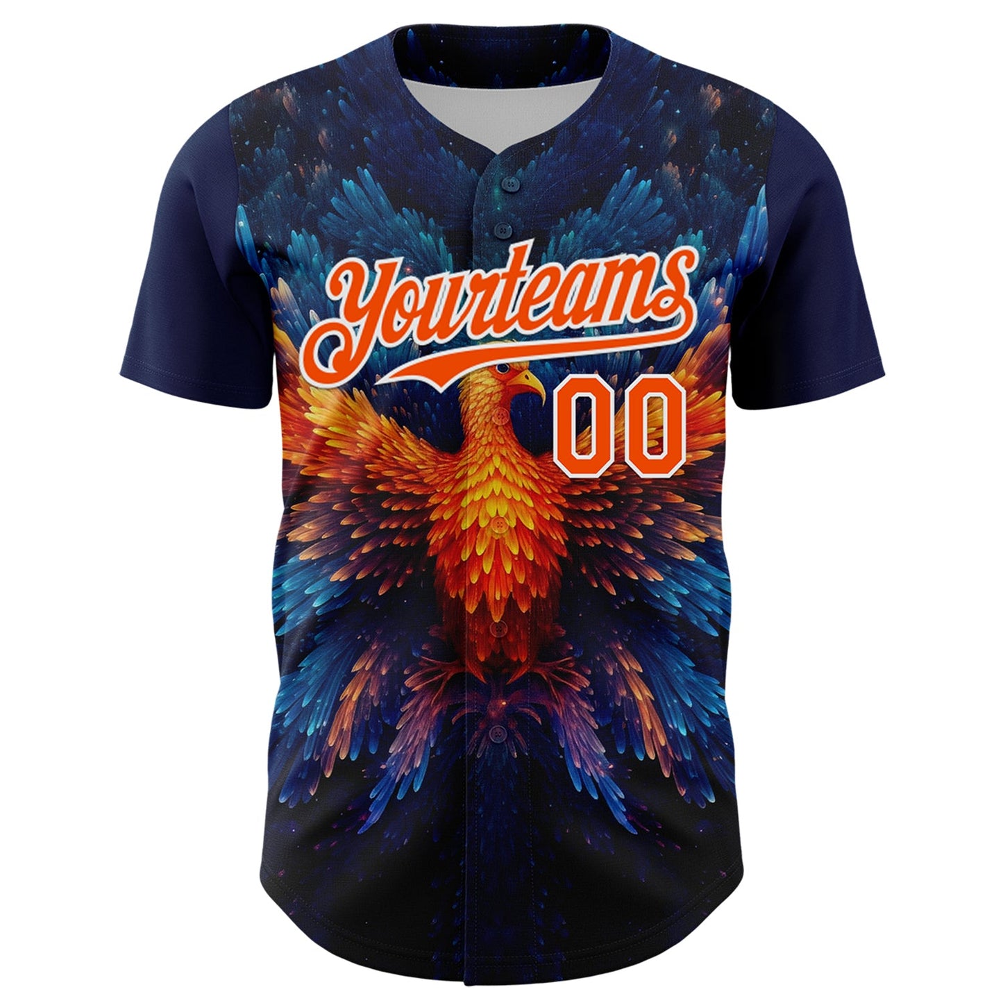 Custom Navy Orange-White 3D Pattern Design Rave Phoenix Authentic Baseball Jersey view 2