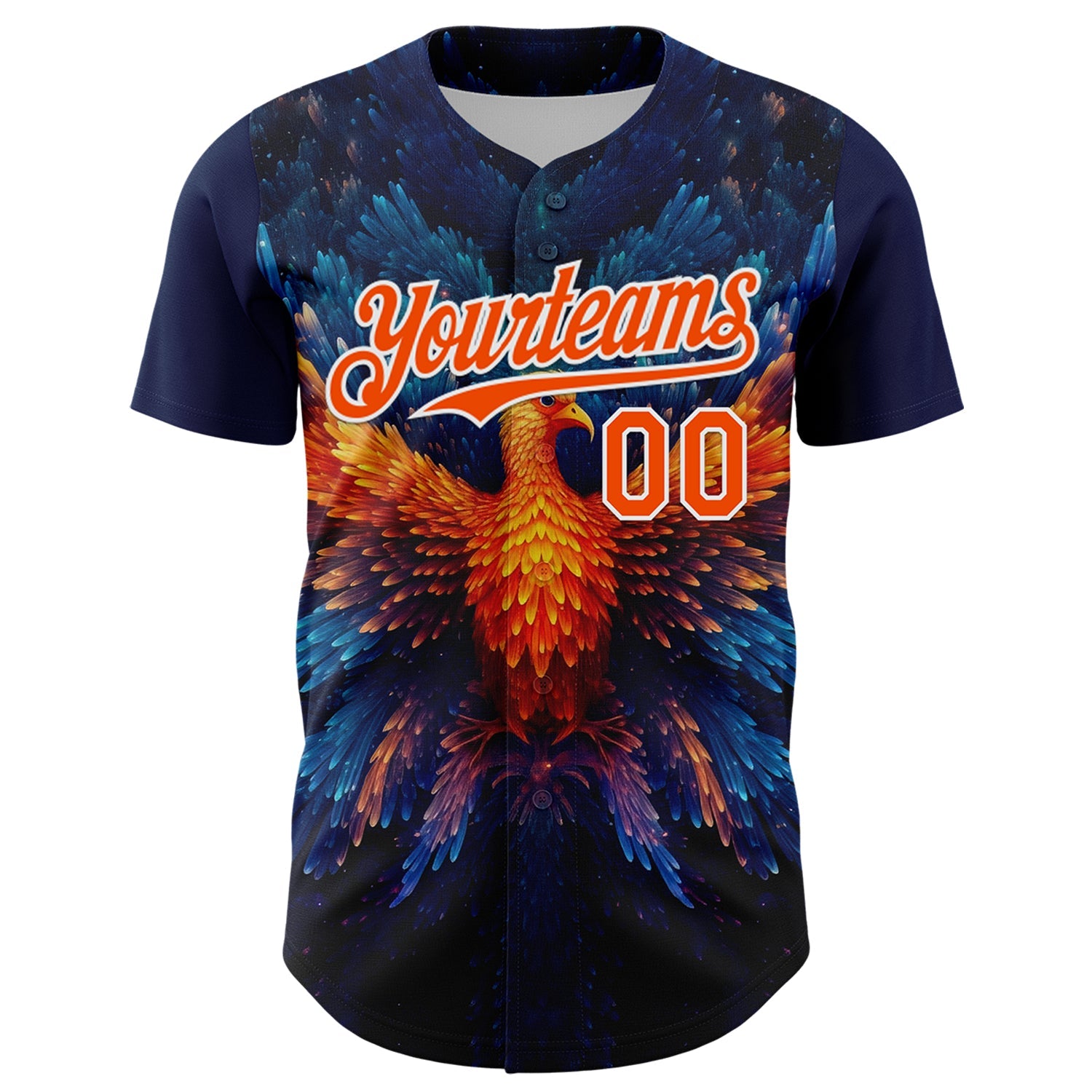 Custom Navy Orange-White 3D Pattern Design Rave Phoenix Authentic Baseball Jersey view 2