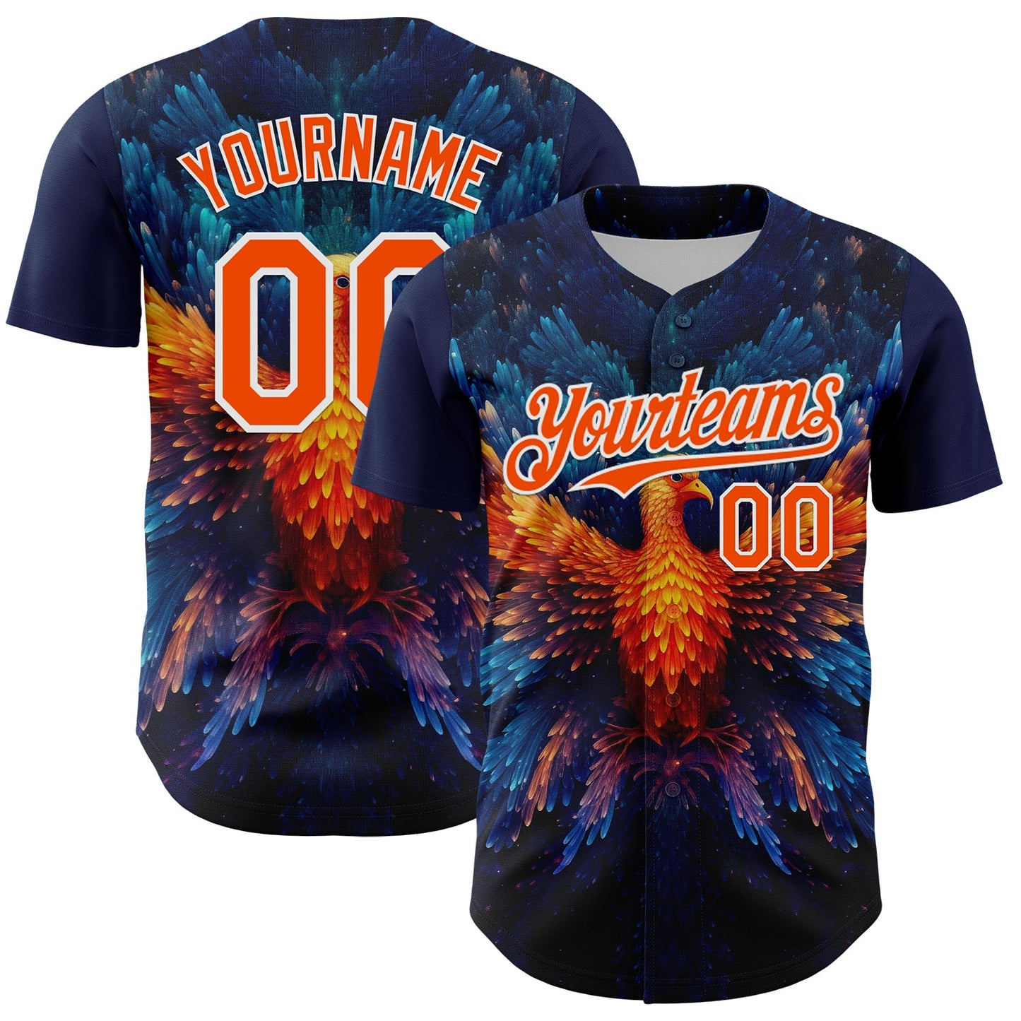 Custom Navy Orange-White 3D Pattern Design Rave Phoenix Authentic Baseball Jersey - Main View