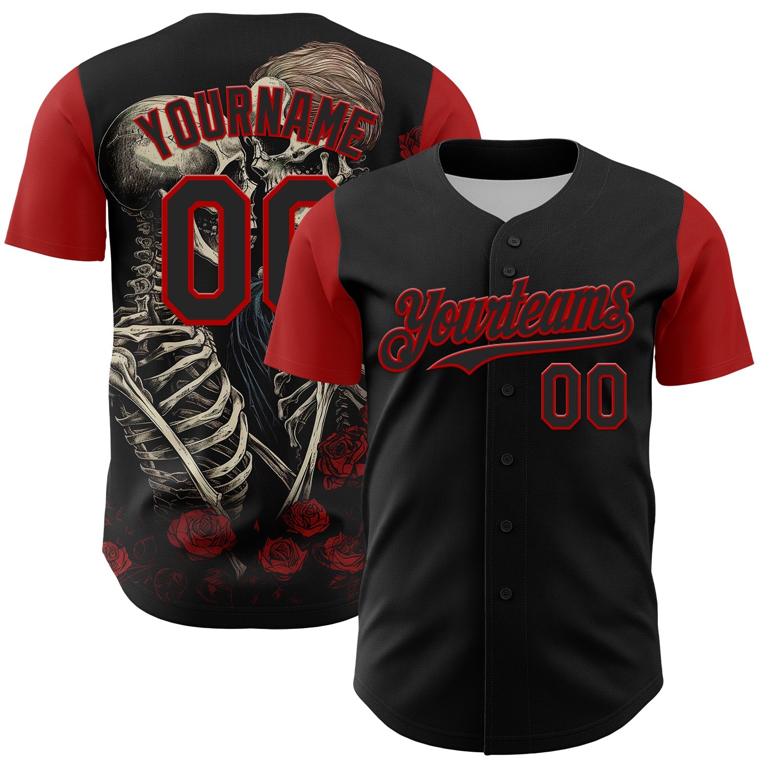Custom Black Red 3D Pattern Design Rave Gothic Style Authentic Baseball Jersey - Main View