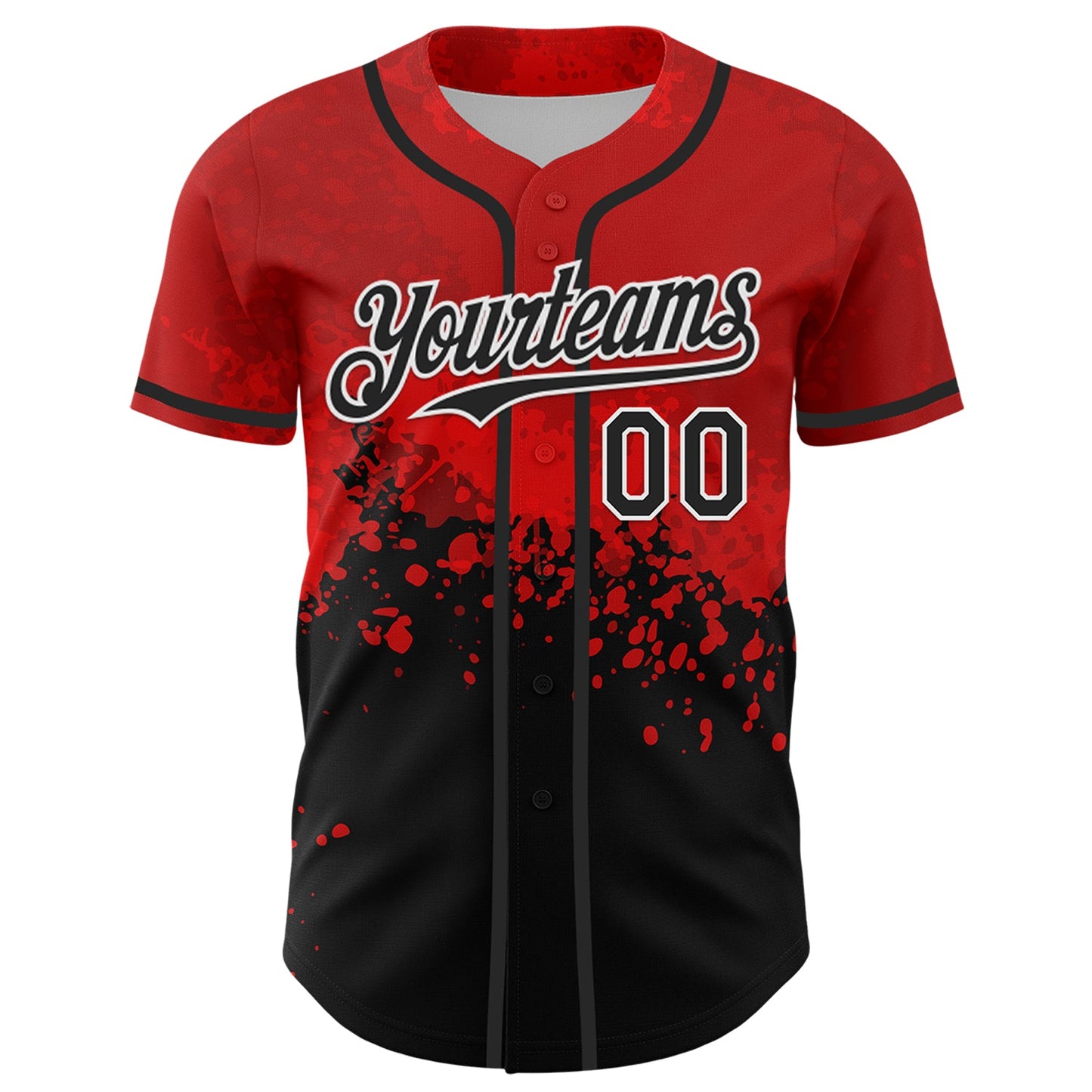 Custom Red Black-White 3D Pattern Design Rave Splatter Authentic Baseball Jersey view 2