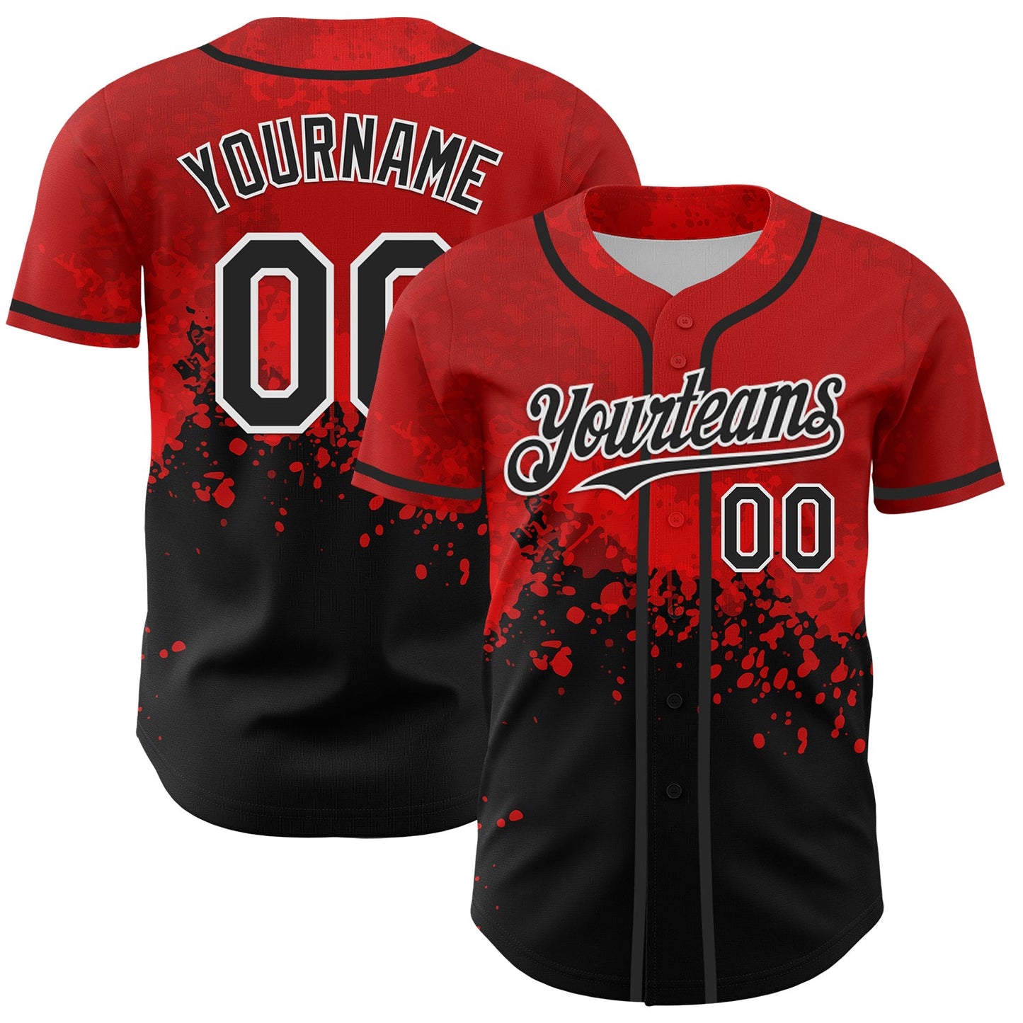 Custom Red Black-White 3D Pattern Design Rave Splatter Authentic Baseball Jersey - Main View
