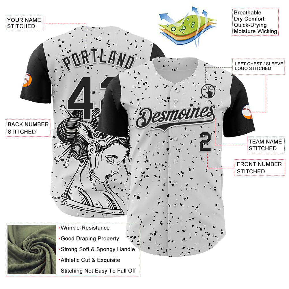 Custom White Black 3D Pattern Design Rave Dark Art Authentic Baseball Jersey view 3