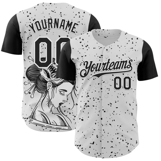 Custom White Black 3D Pattern Design Rave Dark Art Authentic Baseball Jersey - Main View